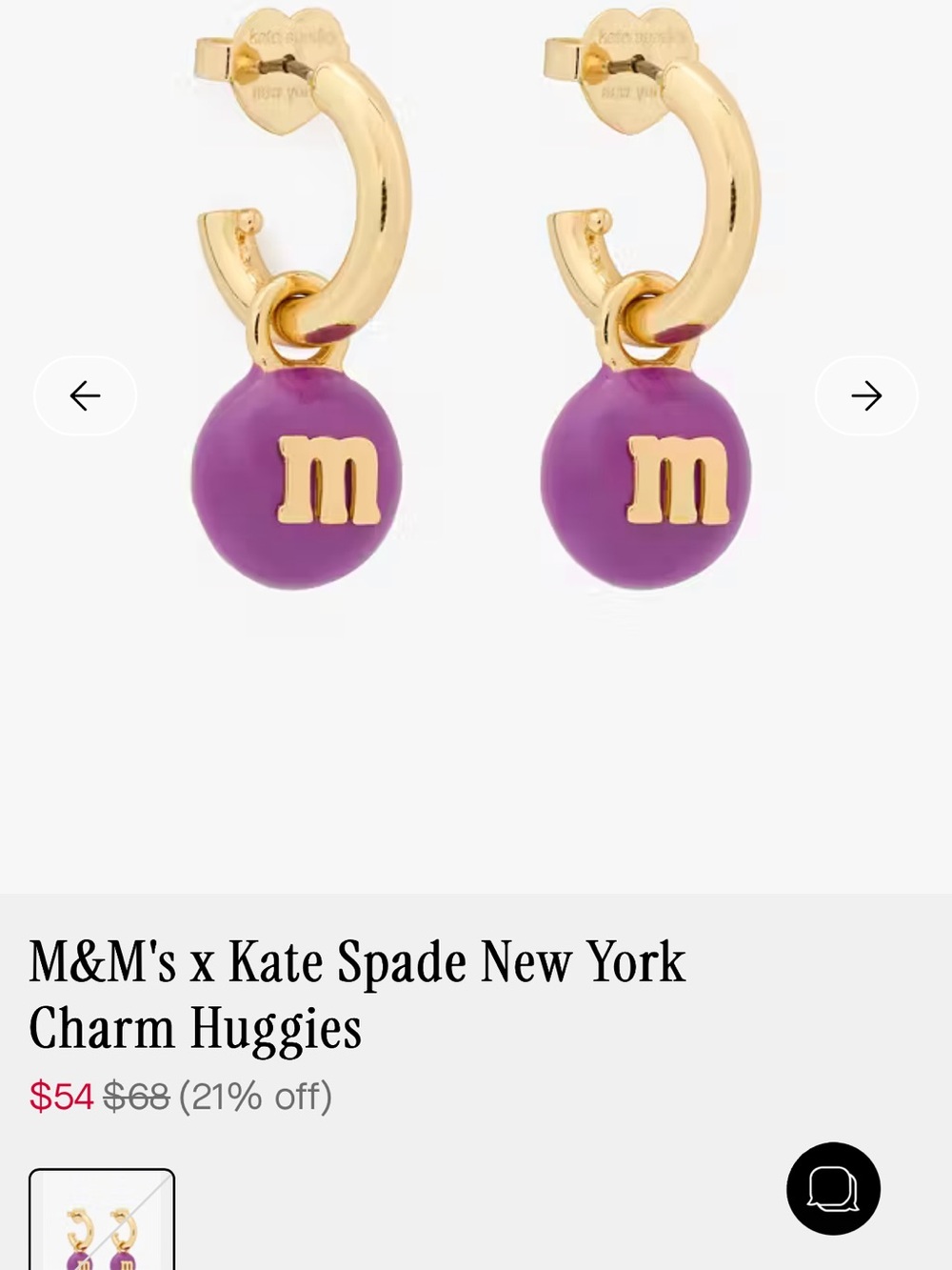Kate Spade x M&M's Purple Charm Huggie Earrings